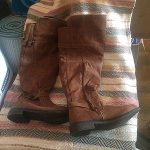 2/$50 Knee High Tan Faux Suede Boots Size 9W